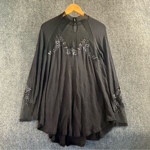 Free People Black Saheli Mesh Detail Top